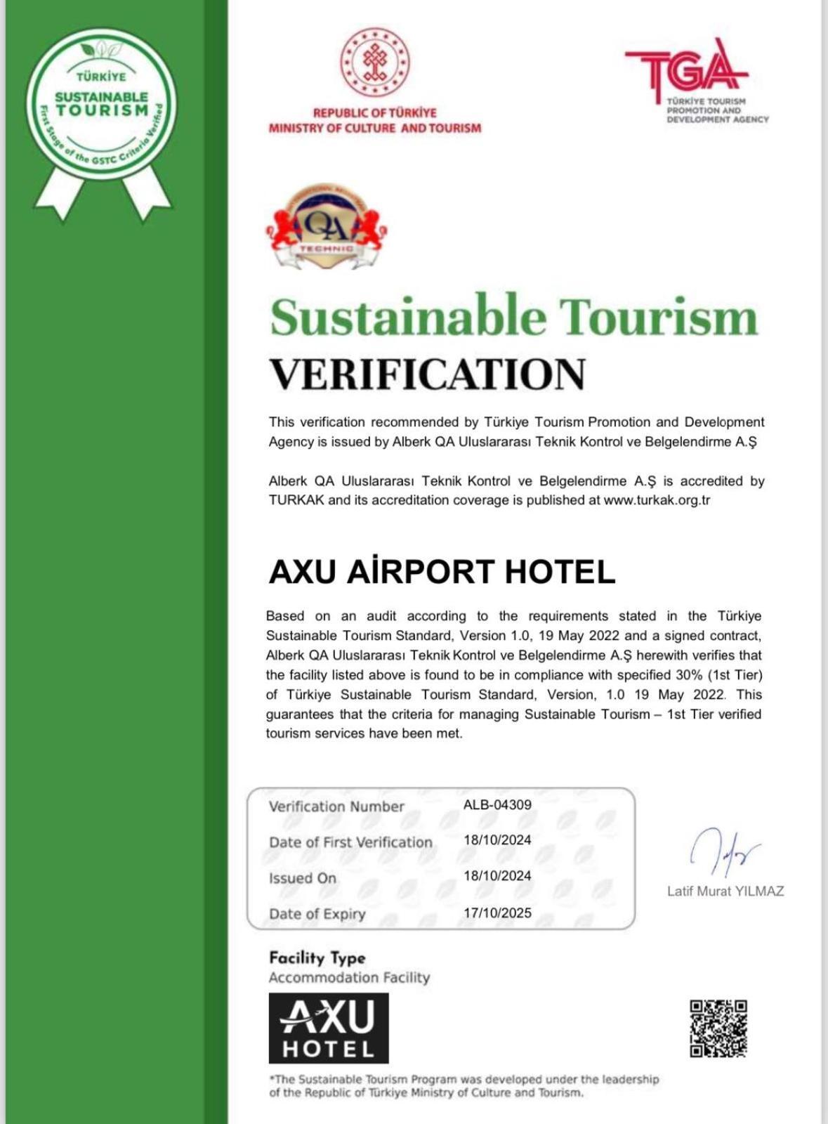 Axu Airport Hotel Arnavutkoy 외부 사진 A certificate of the TURQA